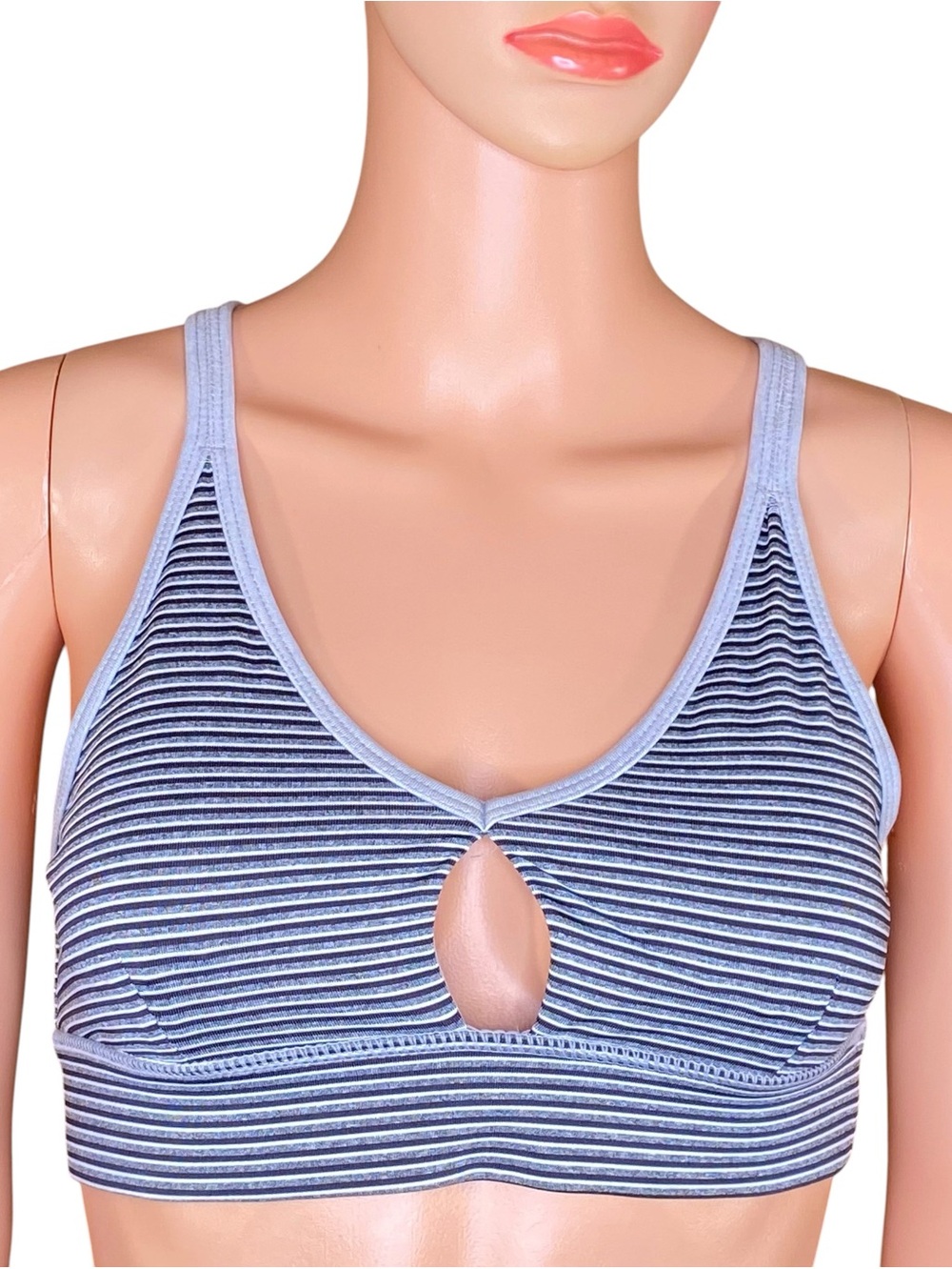 iBody Racerback Sports Bra Gym Workout Gear Black White Stripe Size Small
